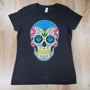 🔹️Black Sugar Skull Print Short Sleeve Tshirt Large